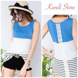 NWOT Blue Color block round neck sleeveless top